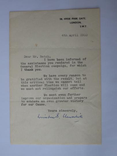 Sir Winston Churchill Hand Signed Letter London 4th April 1950.