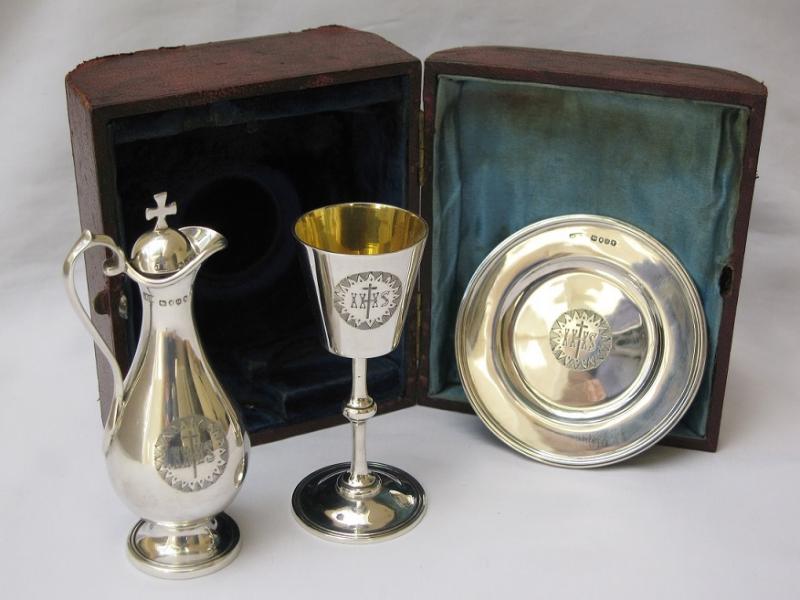 Antique Victorian Sterling 1883 Silver Three Piece Travelling communion Set