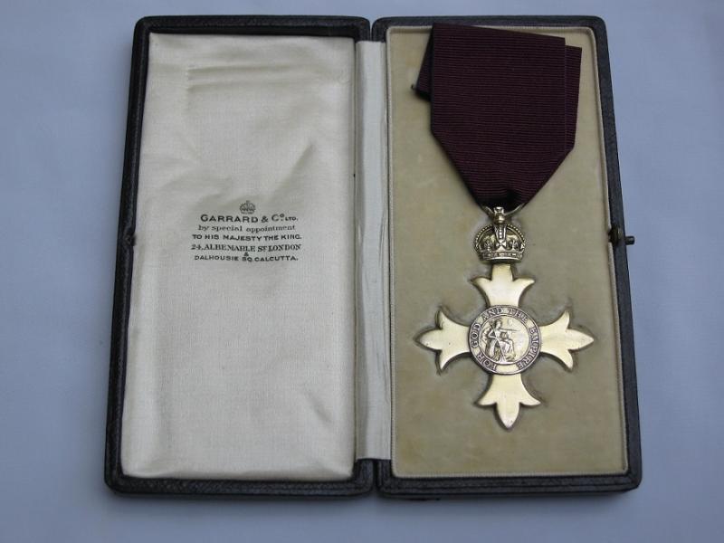 WWI OBE Sterling Silver Medal & Presentation Case Garrard of London. 1919