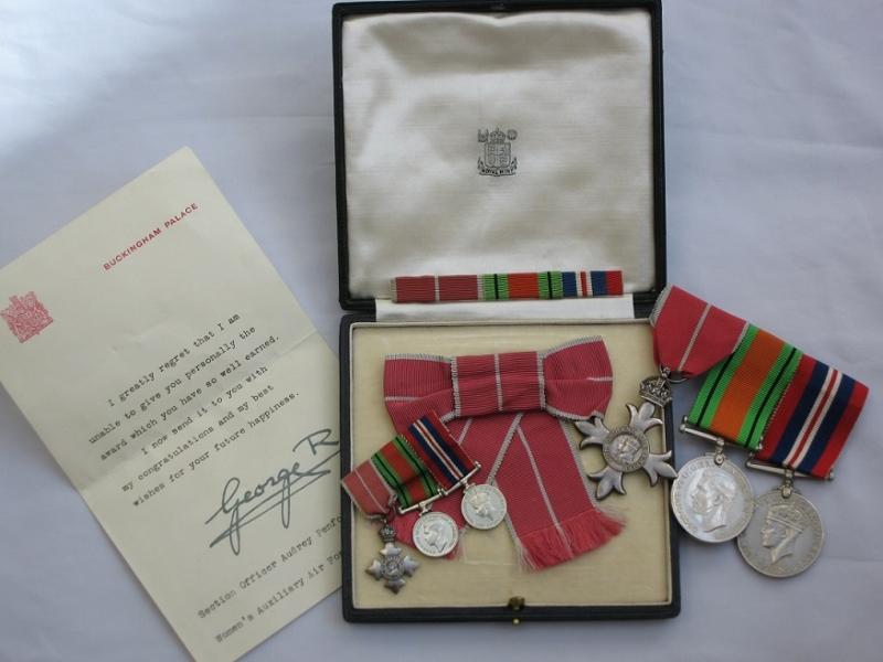 Grouping WWII RAF Ladies MBE Solid Silver Medal & Service Medals.
