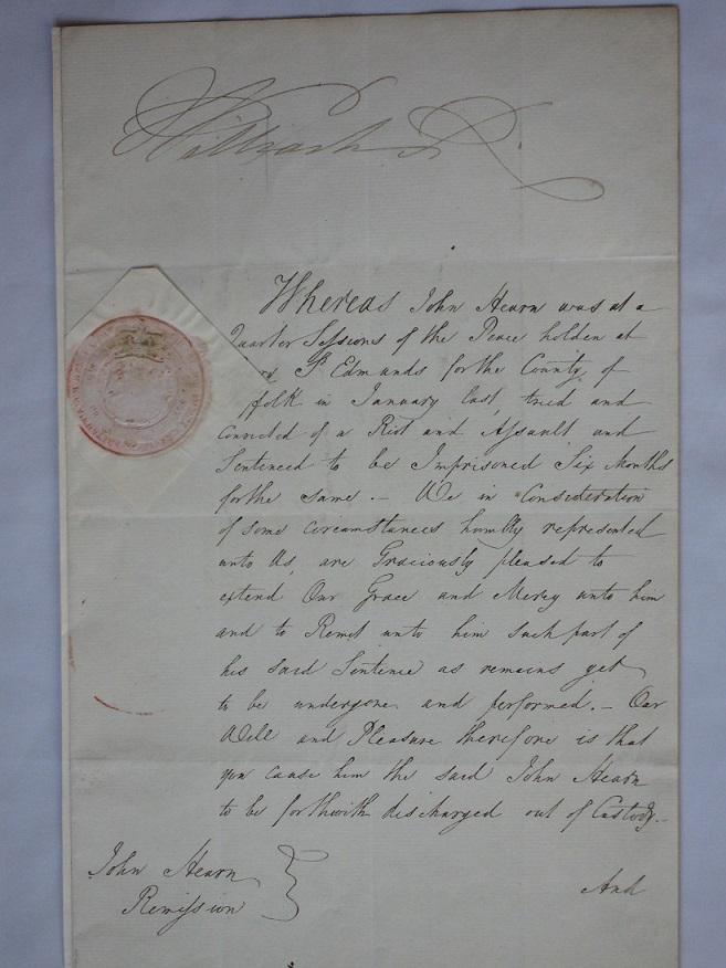 King William IV signed Royal Pardon dated May 1833