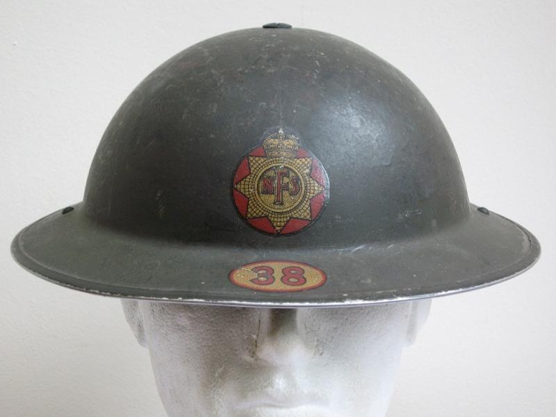 British WWII dated 1938 NFS Steel Brodie Helmet London.