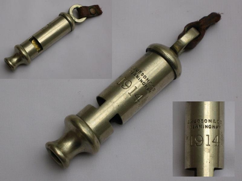 WWI Hudson Trench Whistle 1914 with leather strap.