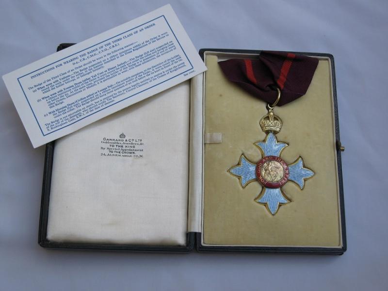 WW1 Military CBE Sterling Silver/Guilloche Medal with case Garrard of London