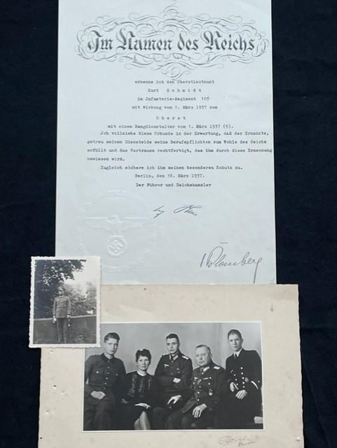 ORIGINAL WWII ADOLF HITLER HAND SIGNED SIGNATURE ON PROMOTION DOCUMENT WITH PERIOD PHOTOGRAPHS
