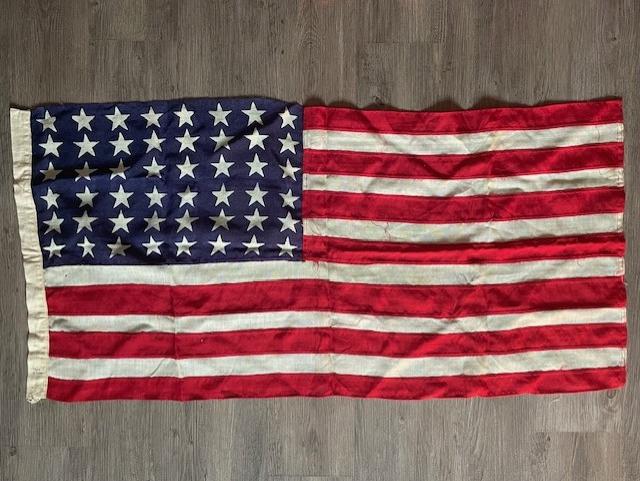 RARE WWII STITCHED PANELS AND PRINTED 48 STARS AMERICAN FLAG