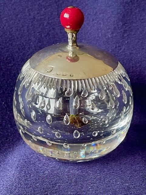 VICTORIAN ENGLISH STERLING SILVER TOP ROUGE CUT GLASS DISPENSER CHESTER 1898.