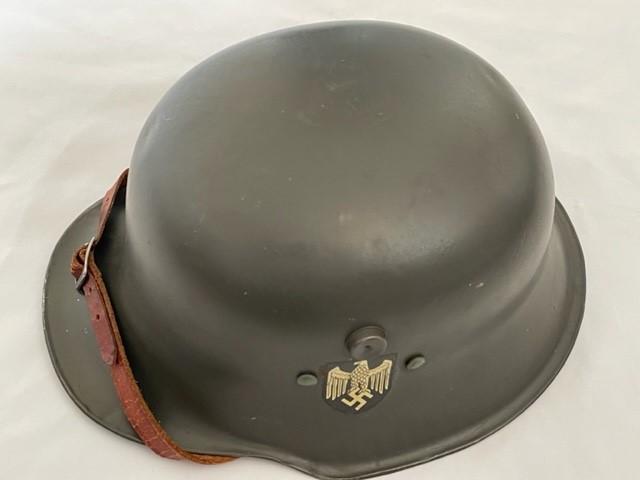 WWII GERMAN EREL STAMPED CHILDS HELMET WITH ORIGINAL BOX OF ISSUE CASE ADDITIONAL PHOTOS