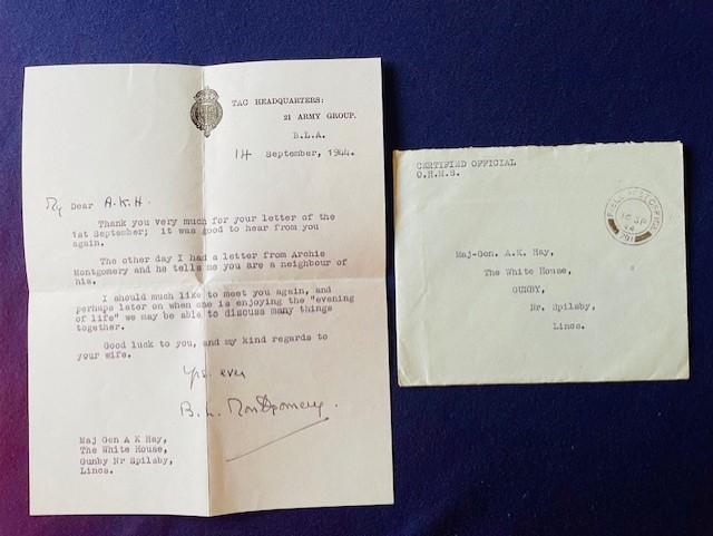 WWII FIELD MARSHALL MONTGOMERY HAND SIGNED LETTER SEPTEMBER 1944.
