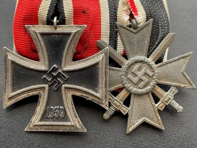 WW2 GERMAN NUMBERED RING MEDAL SET MOUNTED IRON CROSS 2nd CLASS AND WAR MERIT CROSS WITH SWORDS
