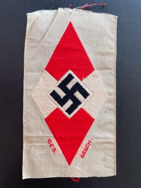 SUPERB GERMAN HITLER YOUTH LARGE CLOTH BADGE WITH RZM TAG