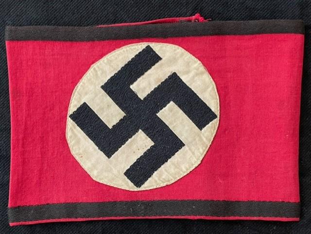 GERMAN WWIII EARLY ALLGEMEINE SS ARMBAND AS WORN ON THE BROWN SHIRT WITH RZM PAPER TAG.