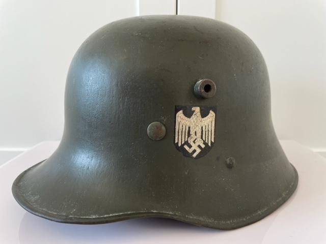 WWI GERMAN HELMET REFURBISHED IN THE 1930s.