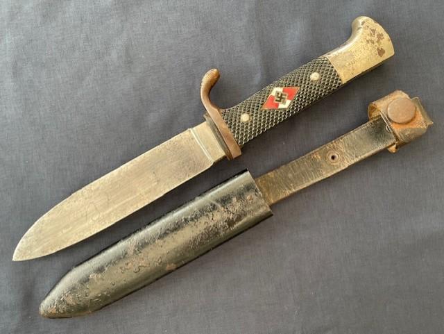 WW2 GERMAN HITLER YOUTH KNIFE WITH MOTTO AND RZM STAMPED 1938 M7/51 ANTON WINGEN JR. SOLINGEN