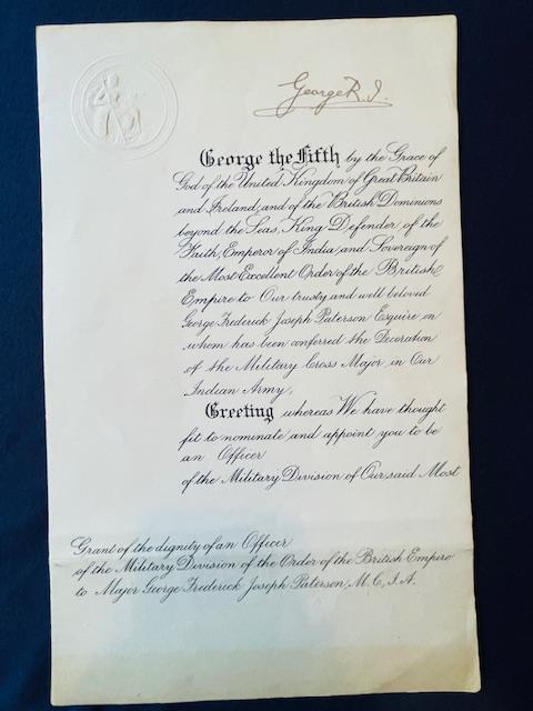 RARE KING GEORGE V SIGNED MILITIARY CITATION COUNTERSIGNED BY PRINCE EDWARD DATED 5TH JUNE 1926