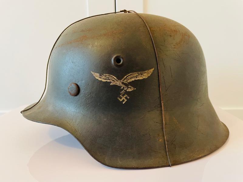 WWII GERMAN SD LUFTWAFFE M42 HELMET WITH WIRE CAMOUFLAGE FRAME.