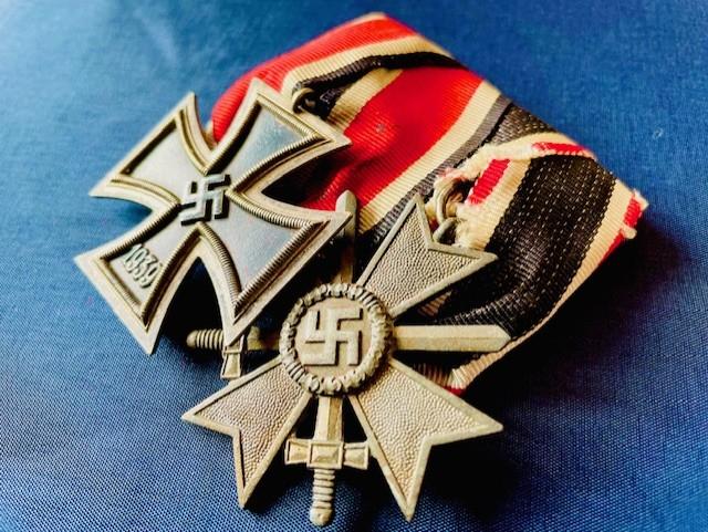 WW2 GERMAN THIRD REICH MEDAL SET IRON CROSS 2nd CLASS AND WAR MERIT CROSS WITH SWORDS WITH NUMBERED RINGS
