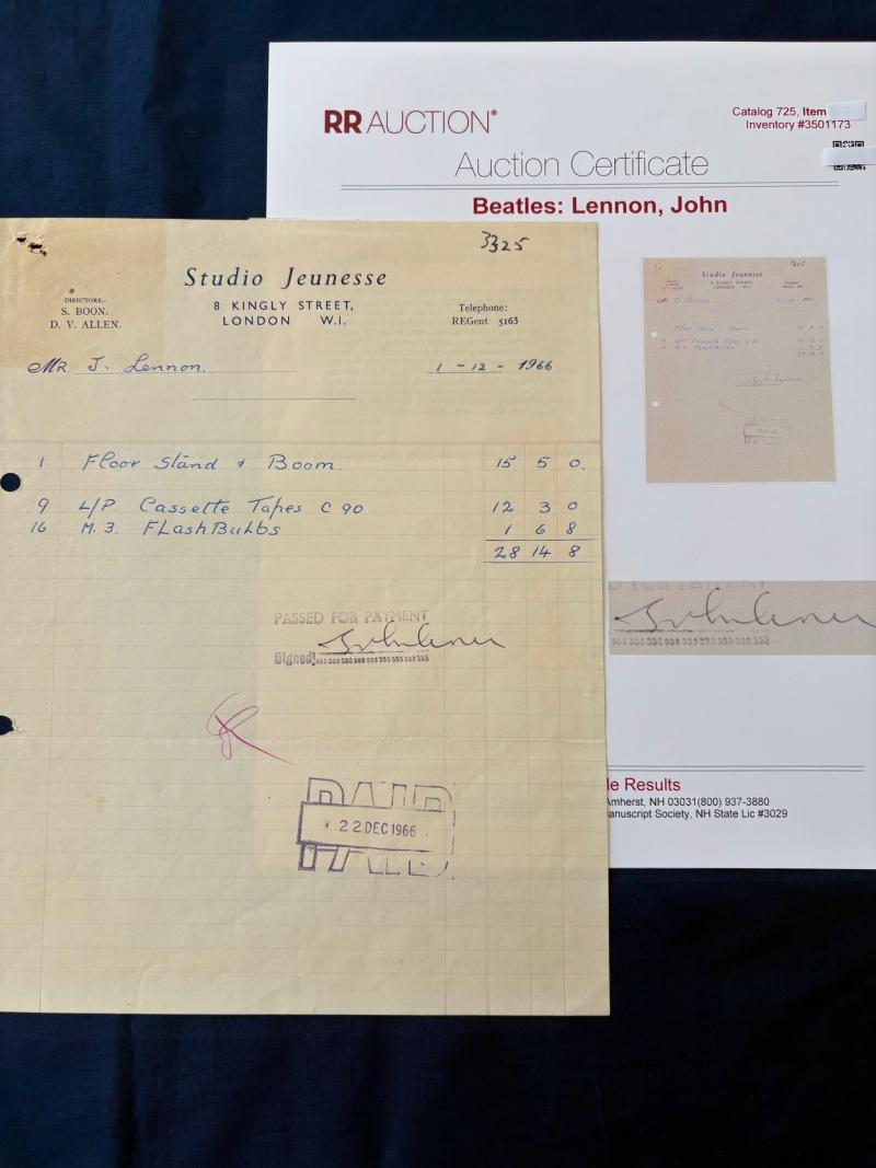 Very Rare John Lennon (Beatles) Hand Signed Receipt December 1st  1966. ADDITIONAL PHOTOS