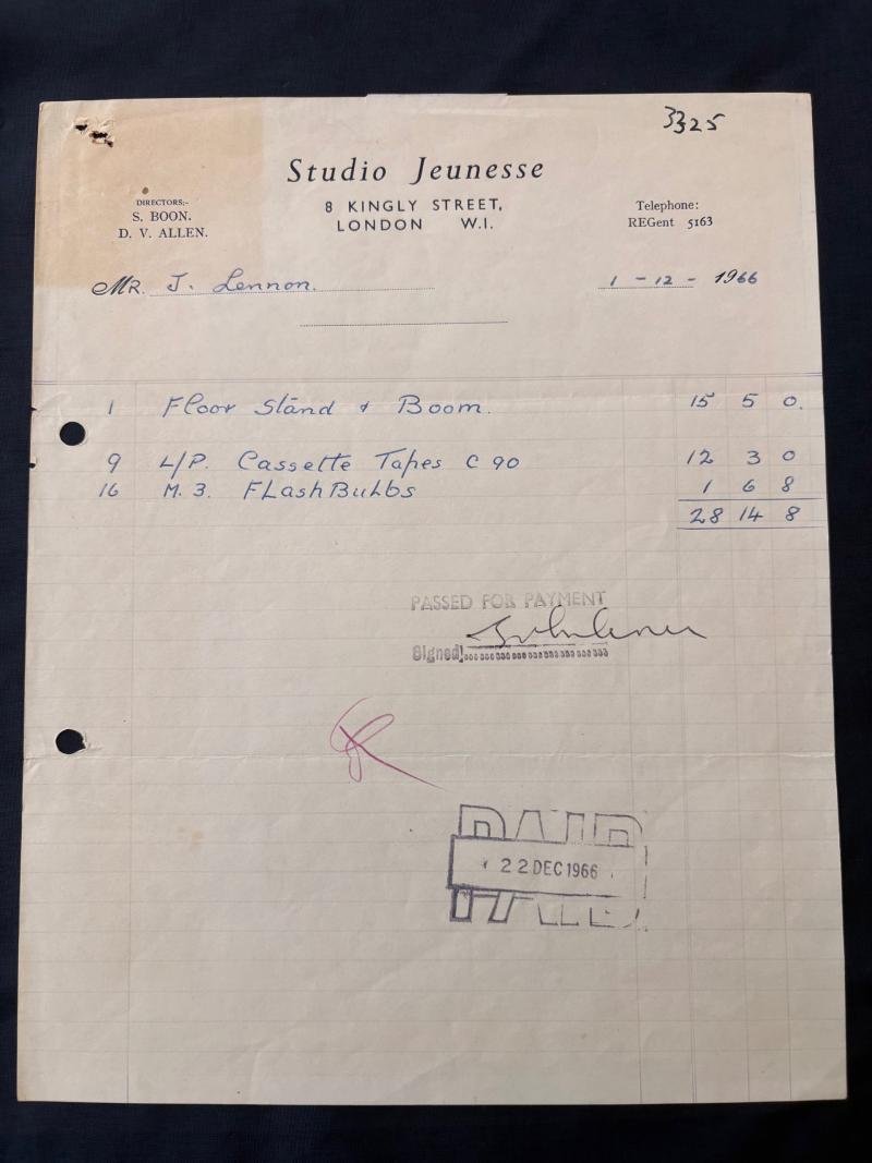 Very Rare John Lennon (Beatles) Hand Signed Receipt December 1st  1966.