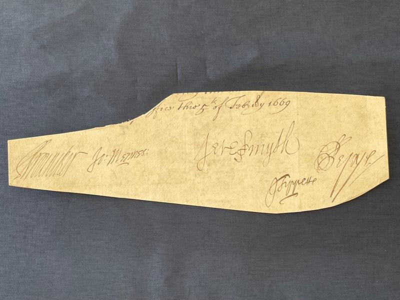 TOTALLY AUTHENTIC SAMUEL PEPYS AND JOHN PEPYS HAND INK SIGNATURES INCLUDING 7 OTHERS.
