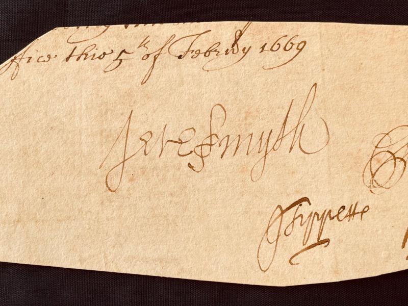 TOTALLY AUTHENTIC SAMUEL PEPYS AND JOHN PEPYS HAND INK SIGNATURES INCLUDING 7 OTHERS.