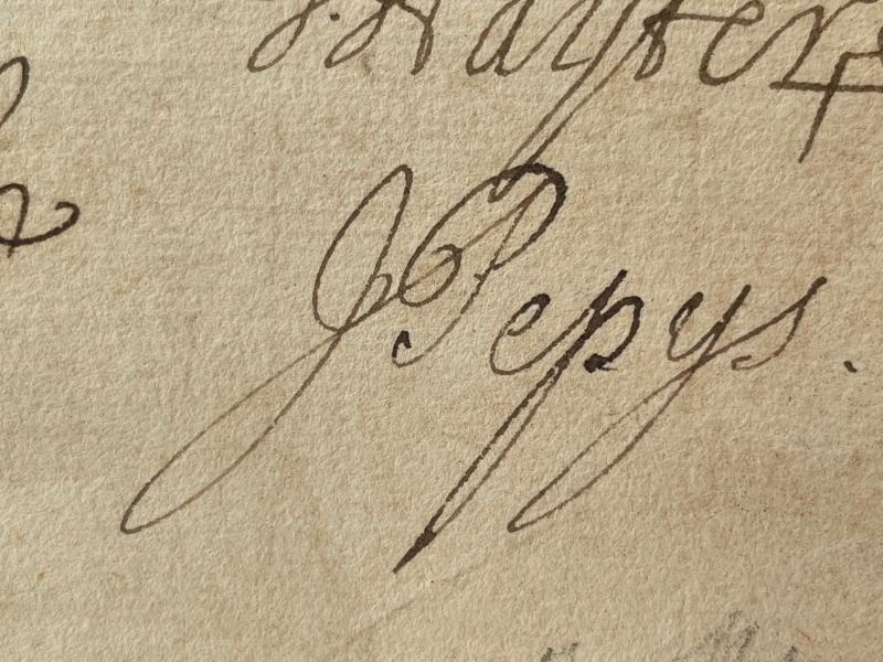 TOTALLY AUTHENTIC SAMUEL PEPYS AND JOHN PEPYS HAND INK SIGNATURES INCLUDING 7 OTHERS.