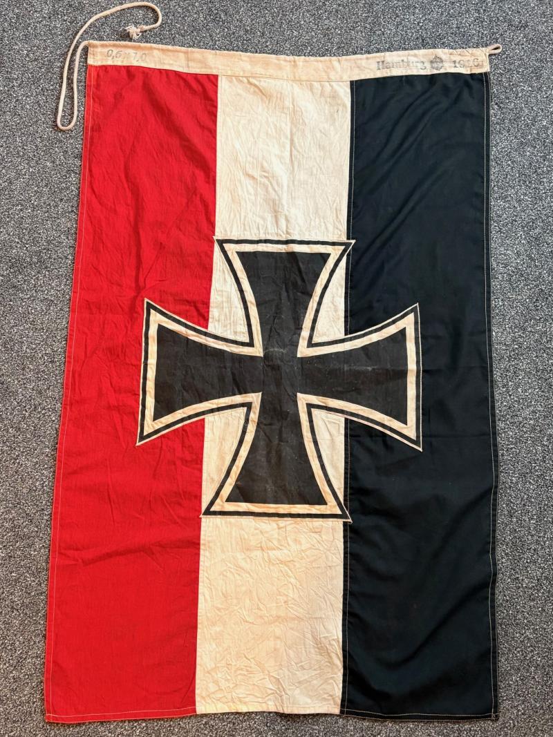 Fabulous Original WWI German Navy Stitched Flag Dated 1916, Hamburg.