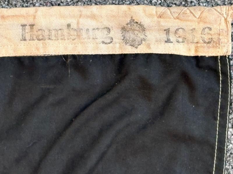 Fabulous Original WWI German Navy Stitched Flag Dated 1916, Hamburg.