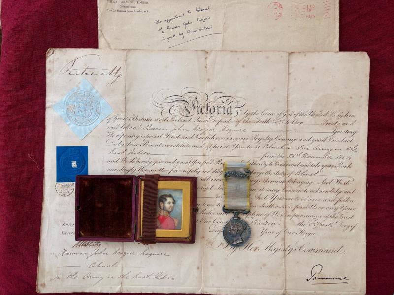 SIGNED QUEEN VICTORIA DOC 1854 WAR SET WITH MINIATURE PORTRAIT.