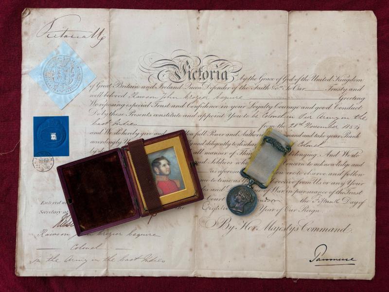 SIGNED QUEEN VICTORIA DOC 1854 WAR SET WITH MINIATURE PORTRAIT.
