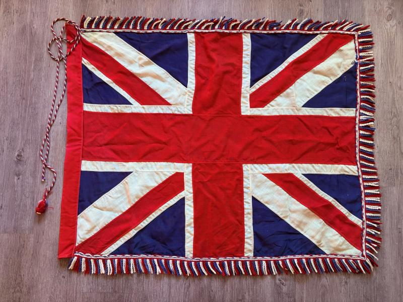 A 1930s BRITISH PANEL STITCHED PATRIOTIC UNION JACK CEREMONIAL FLAG.