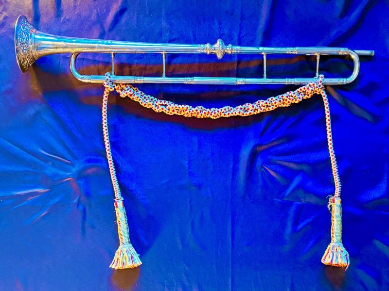 Authentic Rare Household Cavalry state trumpeter's ceremonial trumpet and tassels.