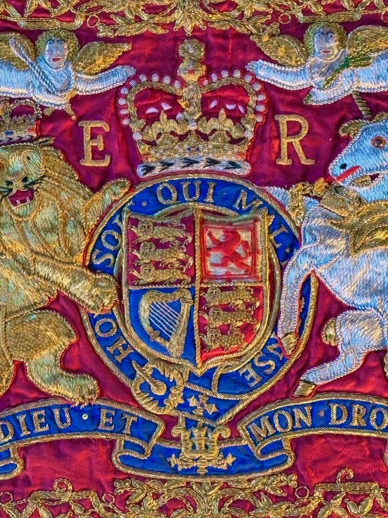 Authentic Elizabeth II Household Cavalry State Trumpeter's Ceremonial Trumpet Banner. additional photos