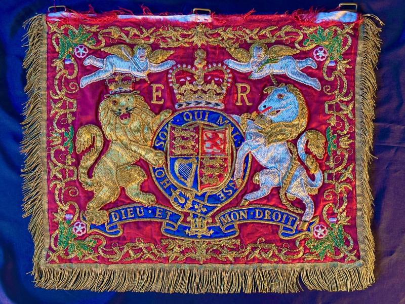 Authentic Elizabeth II Household Cavalry State Trumpeter's Ceremonial Trumpet Banner.
