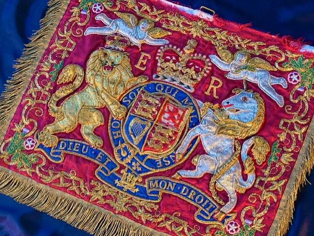 Authentic Elizabeth II Household Cavalry State Trumpeter's Ceremonial Trumpet Banner.