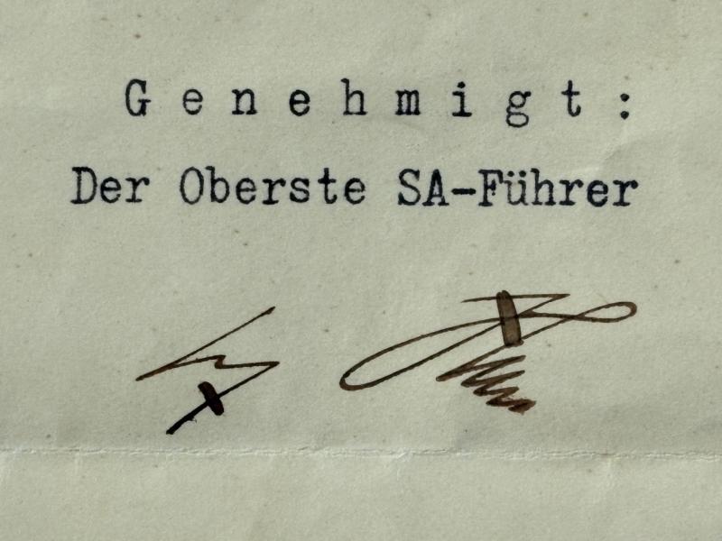 Very Rare Authentic WW2 Adolf Hitler Hand Signed in ink Signature Order document to the SA (Brown Shirts -Stormtroopers), from the Reichs Chancellery.