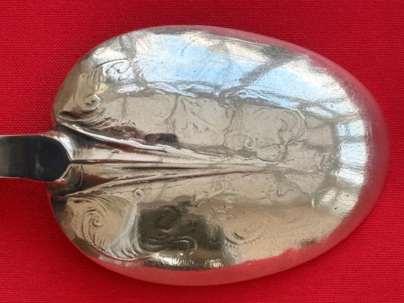 Rare King Charles II 1683 Era English Sterling Silver Lace Back Trifid Tablespoon.