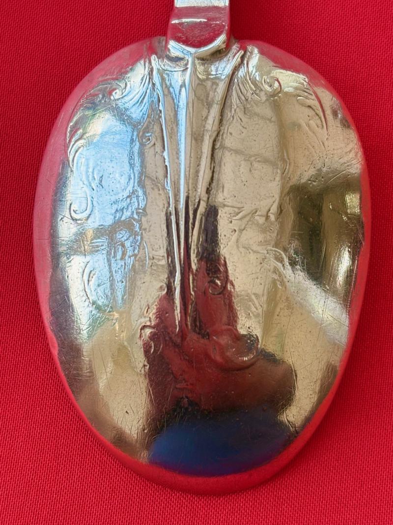 Rare King Charles II 1683 Era English Sterling Silver Lace Back Trifid Tablespoon.