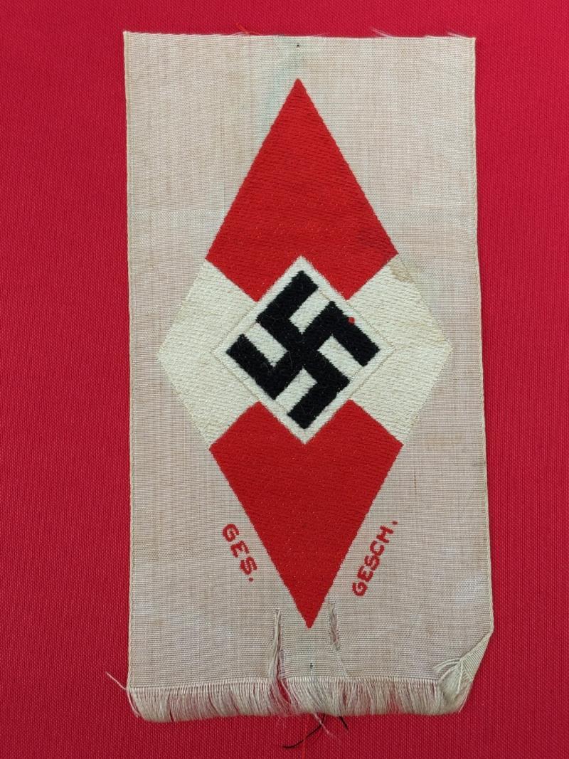 SUPERB WW2 GERMAN HITLER YOUTH LARGE CLOTH BADGE WITH RZM PAPER TAG
