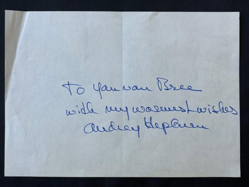 Rare Authentic Audrey Hepburn Hand Ink Signed autograph with a short inscription.